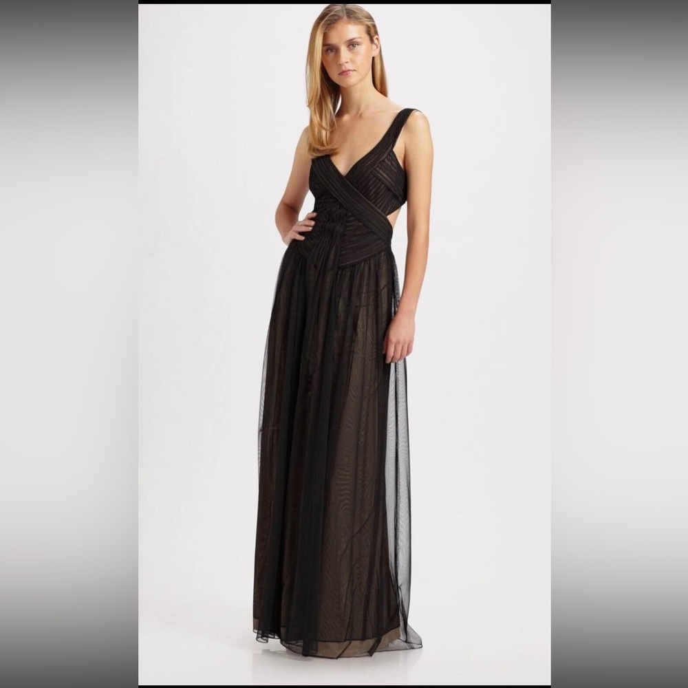 BCBG Maxazria Mara Black Maxi Chiffon Tulle Gown size 6